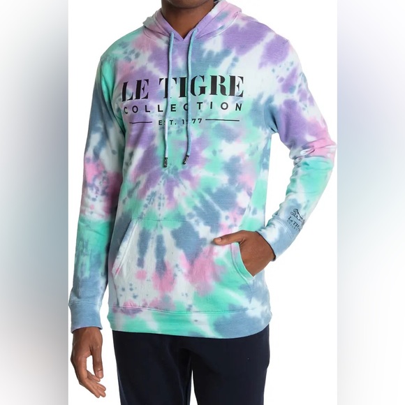 🆕 LE TIGRE Attend Tie Dye Pullover Hoodie size large